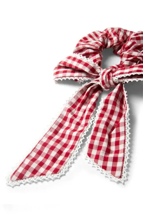 Hair Accessories Accessories Damson Madder Check Bow Scrunchie 8211 Red Gingham