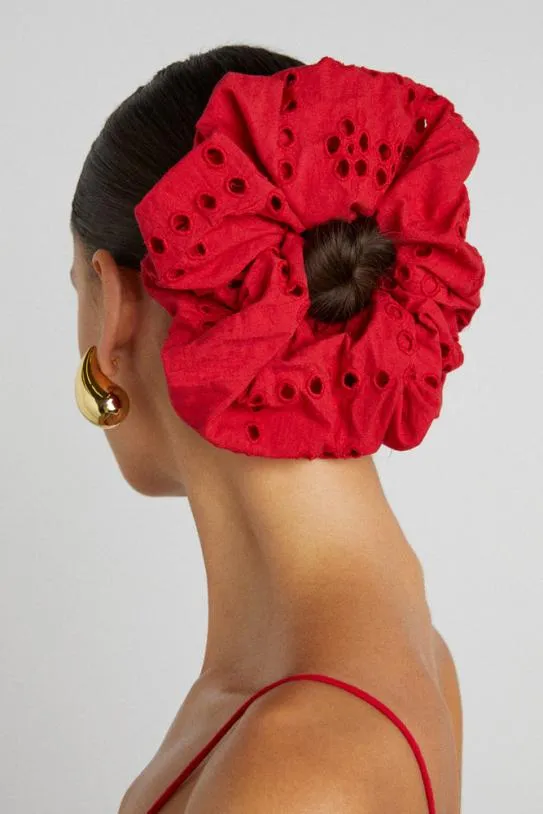 Hair Accessories Accessories Damson Madder Red Broderie Oversized Scrunchie