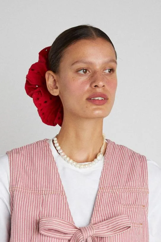 Hair Accessories Accessories Damson Madder Red Broderie Oversized Scrunchie