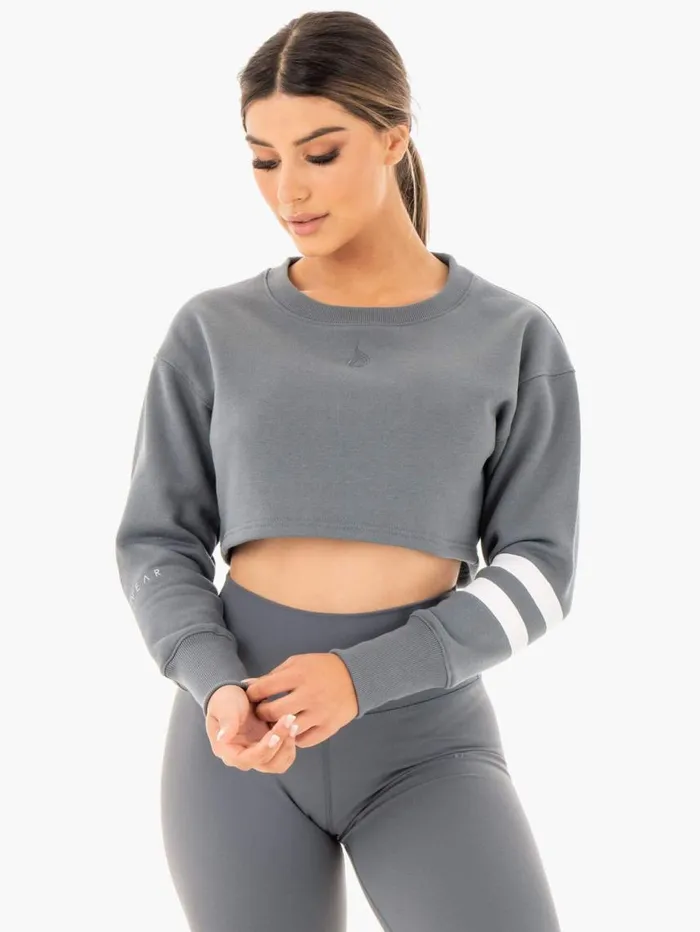 Jackets and Jumpers Womens Ryderwear Motion Cropped Sweater Charcoal