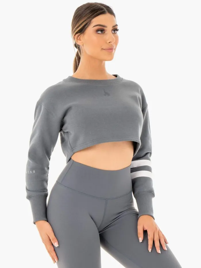 Jackets and Jumpers Womens Ryderwear Motion Cropped Sweater Charcoal