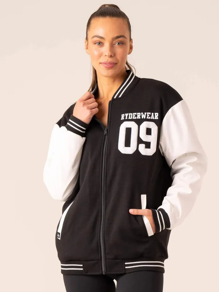 Jackets and Jumpers Womens Ryderwear Varsity Bomber Jacket Blackvanilla