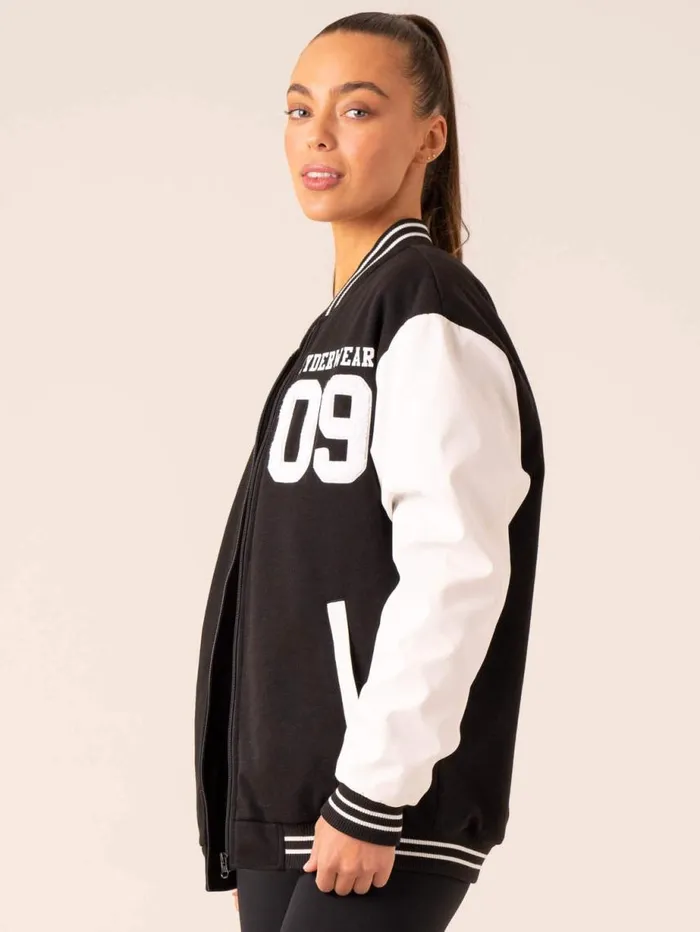 Jackets and Jumpers Womens Ryderwear Varsity Bomber Jacket Blackvanilla