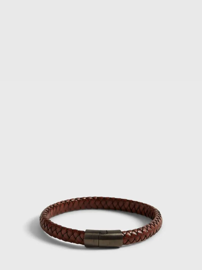 Jewelry Mens Paul Stuart Brown Braided Leather Bracelet With Sterling Silver Closure Brown