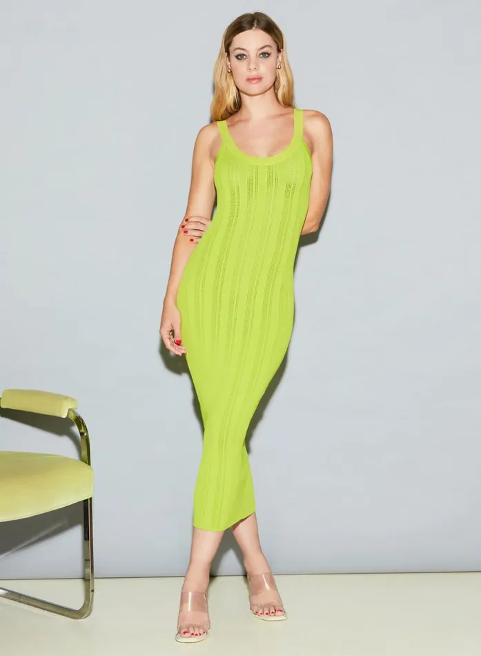 Knitwear Clothing Fleur Du Mal Pointelle Dress Lime Punch