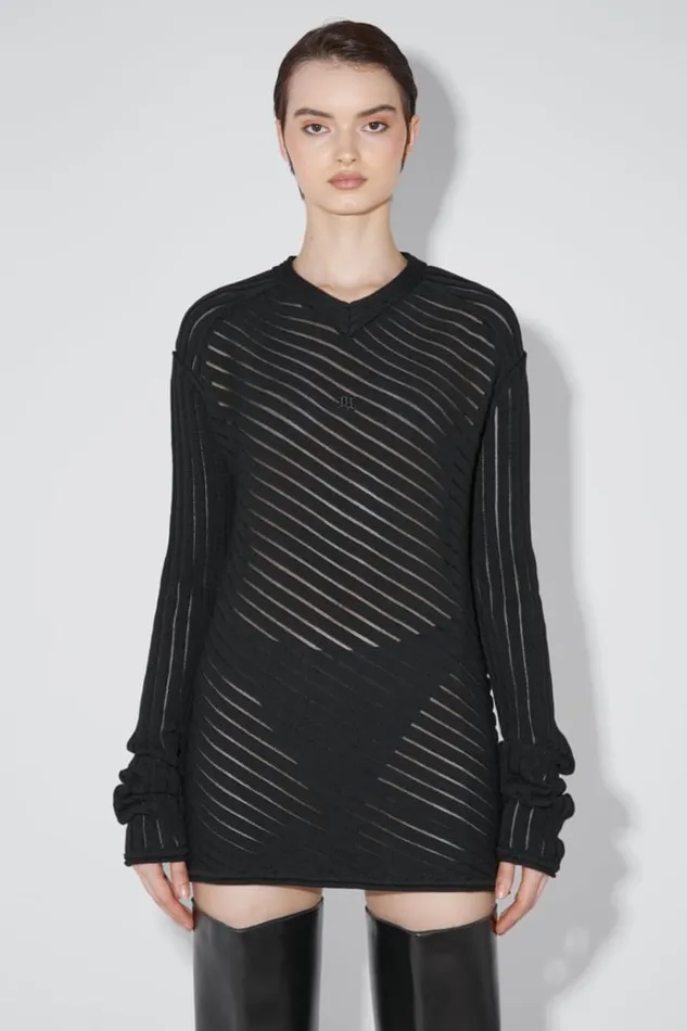 Knitwear Women MISBHV Monofilament Pinstripe Knitted Longsleeve Black