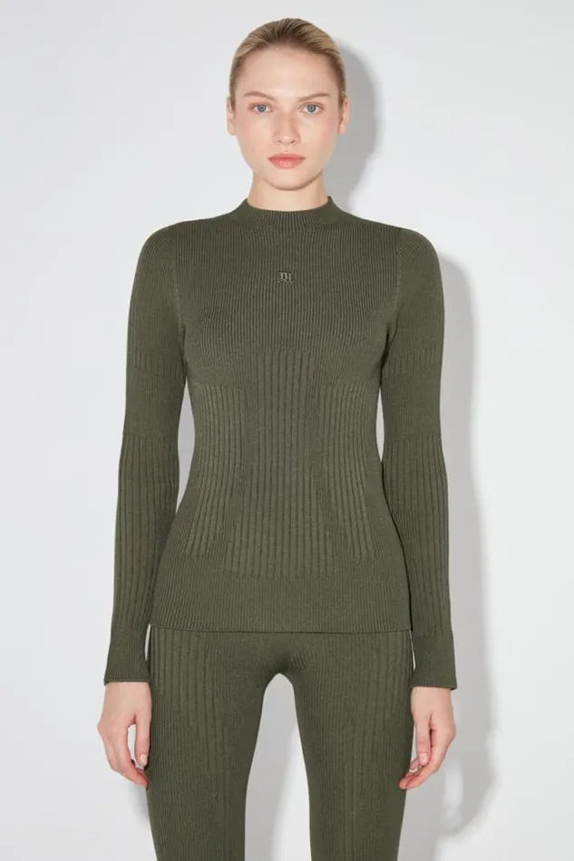 Knitwear Women MISBHV Ribbed Longsleeve Mockneck Grunge Olive