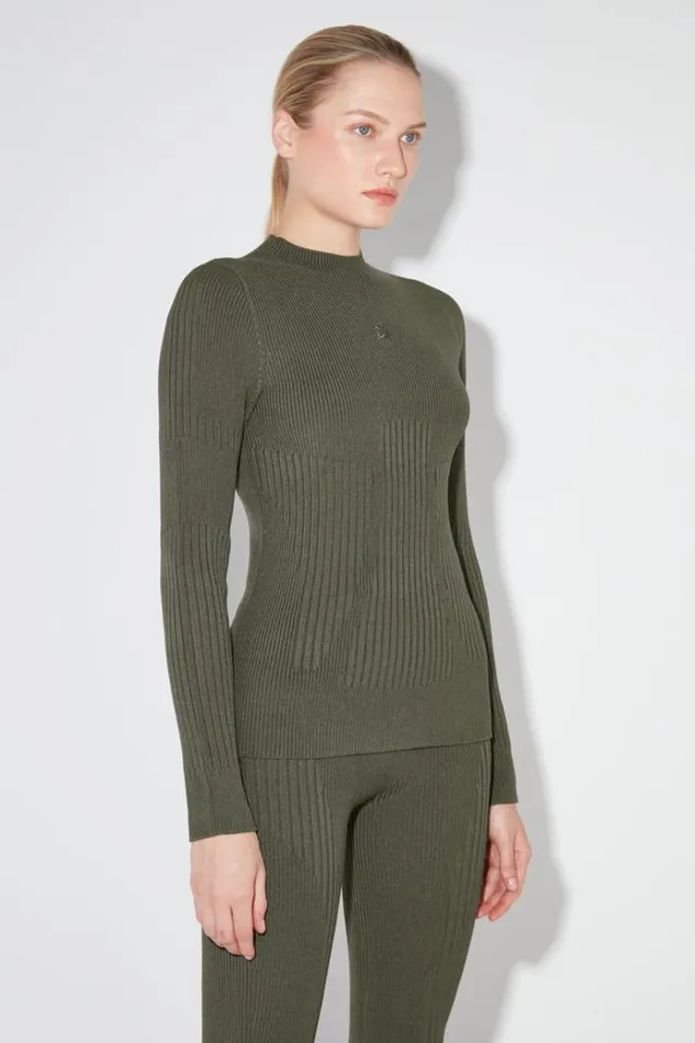 Knitwear Women MISBHV Ribbed Longsleeve Mockneck Grunge Olive