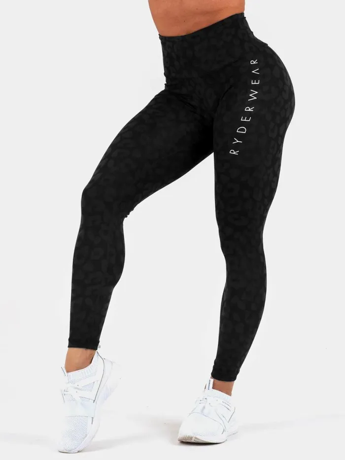 Leggings Womens Ryderwear Instinct Scrunch Bum Leggings Leopard Black