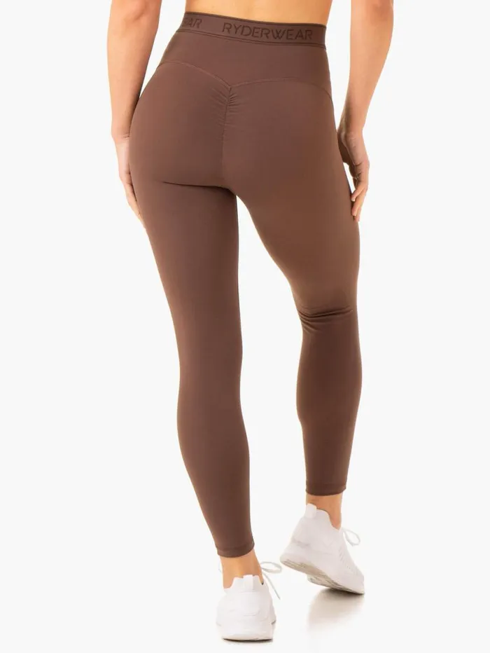 Leggings Womens Ryderwear Level Up High Waisted Scrunch Leggings Chocolate