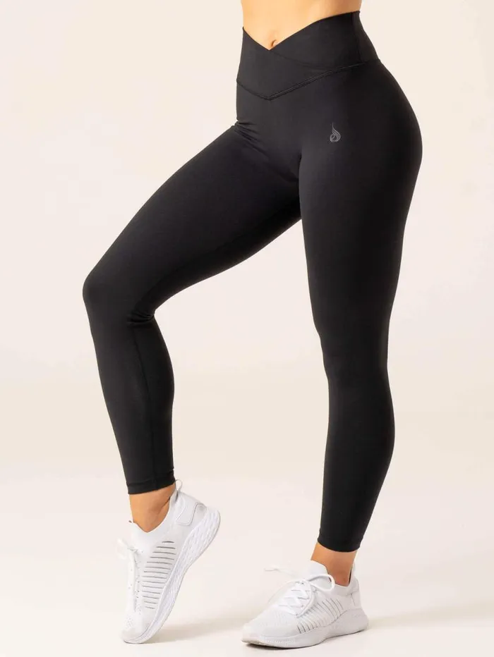 Leggings Womens Ryderwear Momentum Cross Over Scrunch Leggings Black