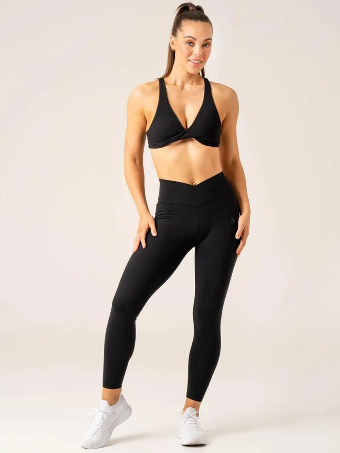 Leggings Womens Ryderwear Momentum Cross Over Scrunch Leggings Black