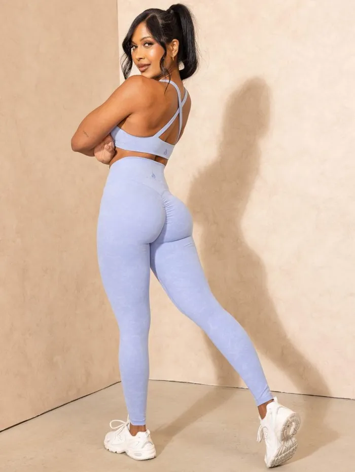 Leggings Womens Ryderwear NKD Stonewash Crossover Scrunch Leggings Cornflower Blue Stonewash