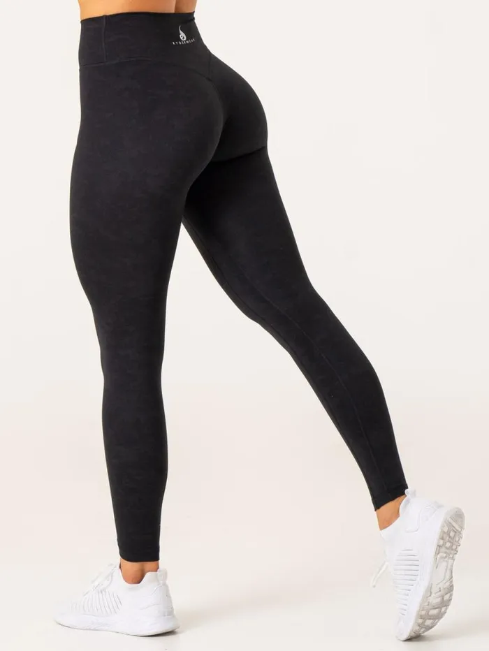Leggings Womens Ryderwear NKD Stonewash High Waisted Leggings Black Stonewash