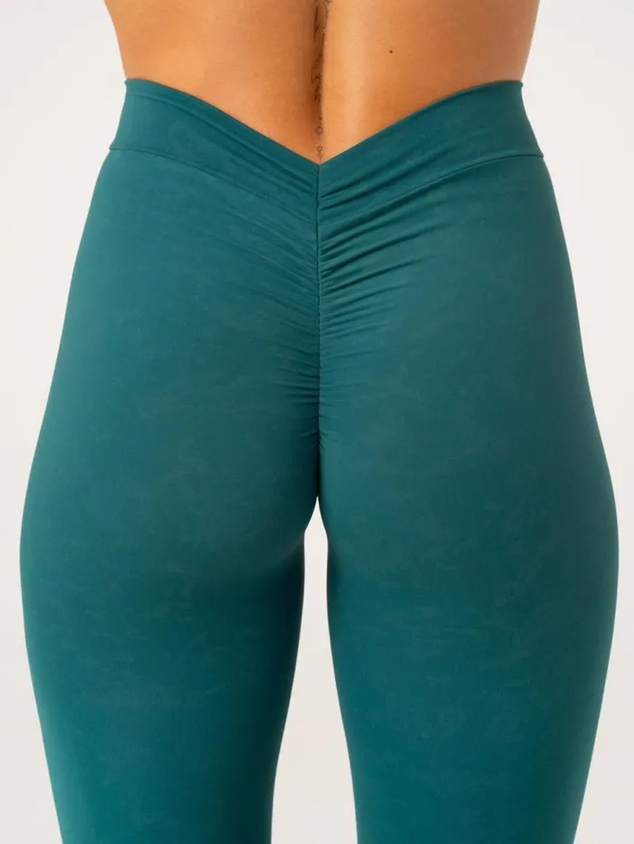 Leggings Womens Ryderwear NKD Stonewash V Scrunch Leggings Emerald Stonewash