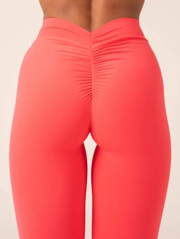 Leggings Womens Ryderwear NKD V Scrunch Leggings Neon Salmon
