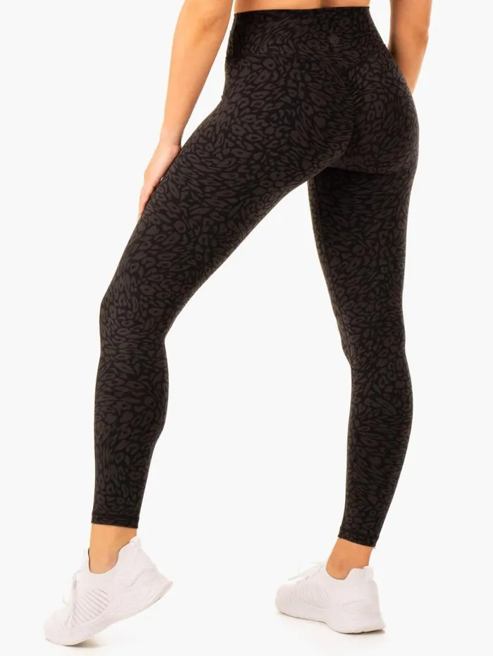 Leggings Womens Ryderwear Rotation High Waisted Scrunch Leggings Black Leopard
