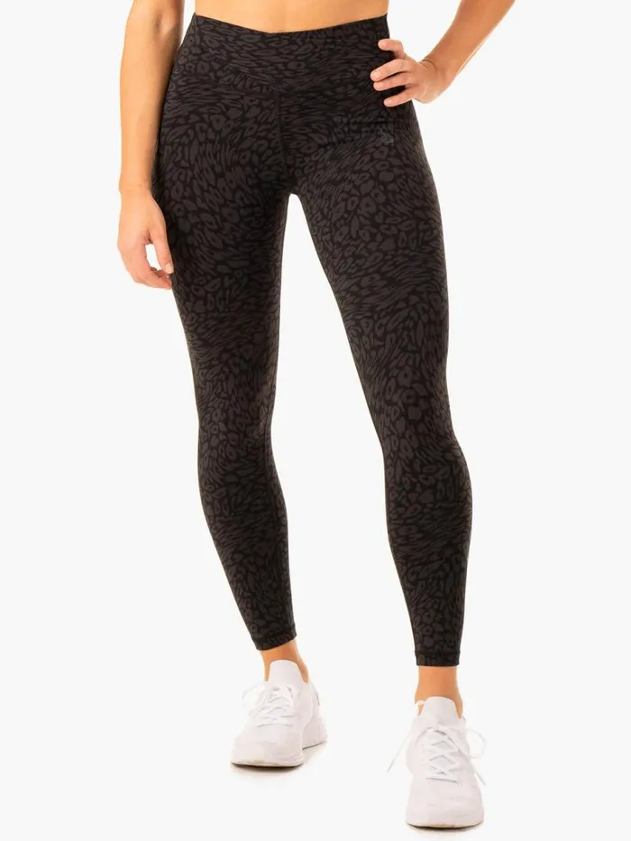 Leggings Womens Ryderwear Rotation High Waisted Scrunch Leggings Black Leopard
