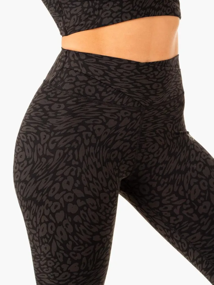 Leggings Womens Ryderwear Rotation High Waisted Scrunch Leggings Black Leopard