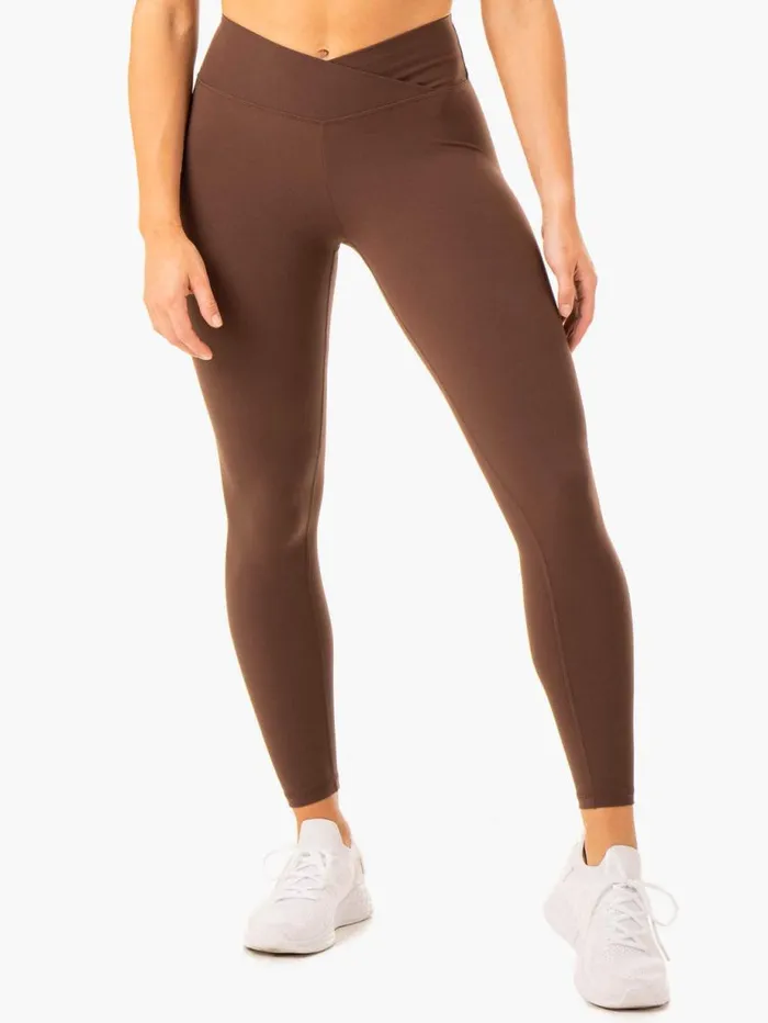 Leggings Womens Ryderwear Serene Cross Over Scrunch Leggings Chocolate