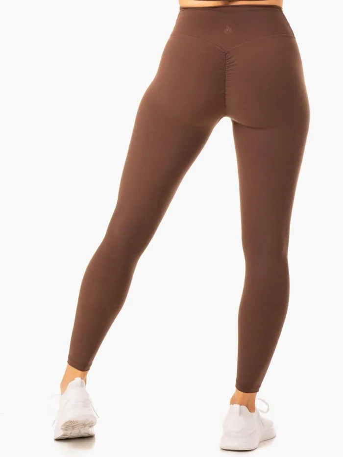 Leggings Womens Ryderwear Serene Cross Over Scrunch Leggings Chocolate
