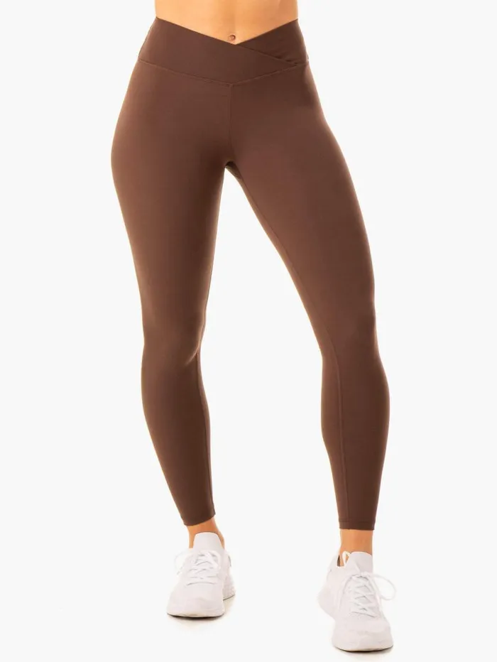Leggings Womens Ryderwear Serene Cross Over Scrunch Leggings Chocolate