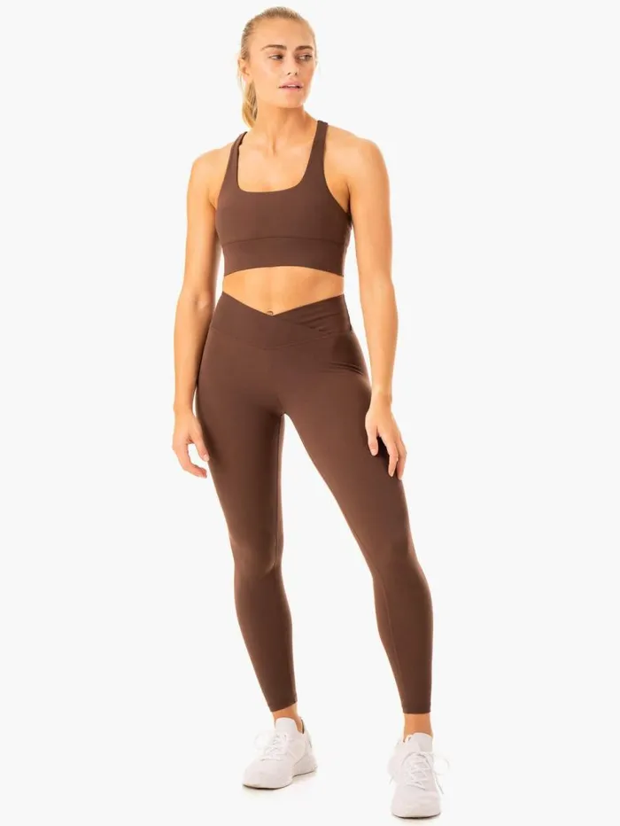 Leggings Womens Ryderwear Serene Cross Over Scrunch Leggings Chocolate
