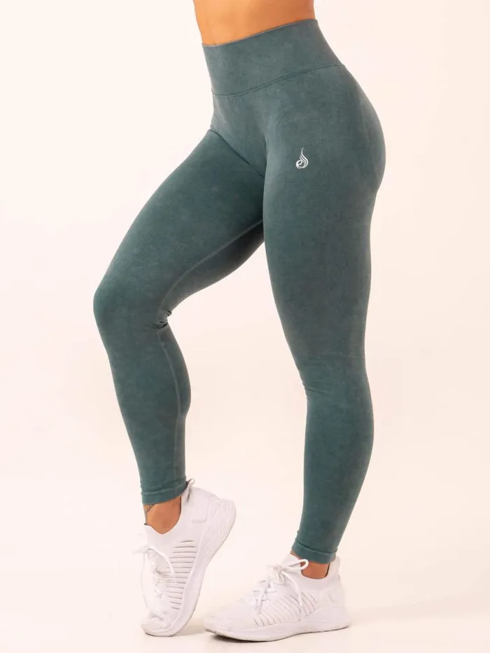 Leggings Womens Ryderwear Stonewash Scrunch Seamless Leggings Petrol Stonewash