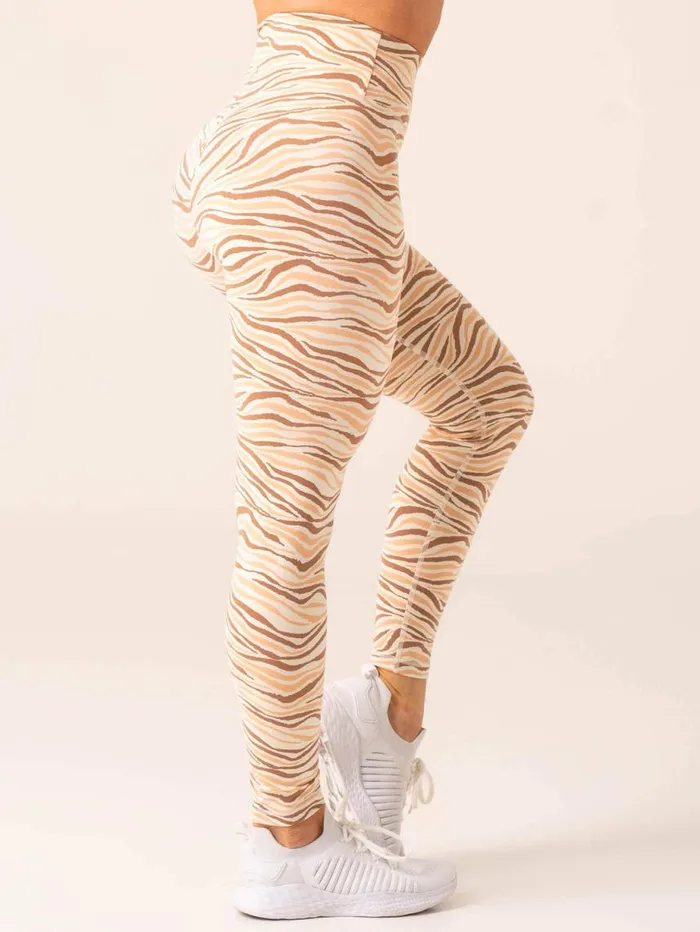 Leggings Womens Ryderwear Unstoppable High Waisted Scrunch Leggings Vanilla Zebra