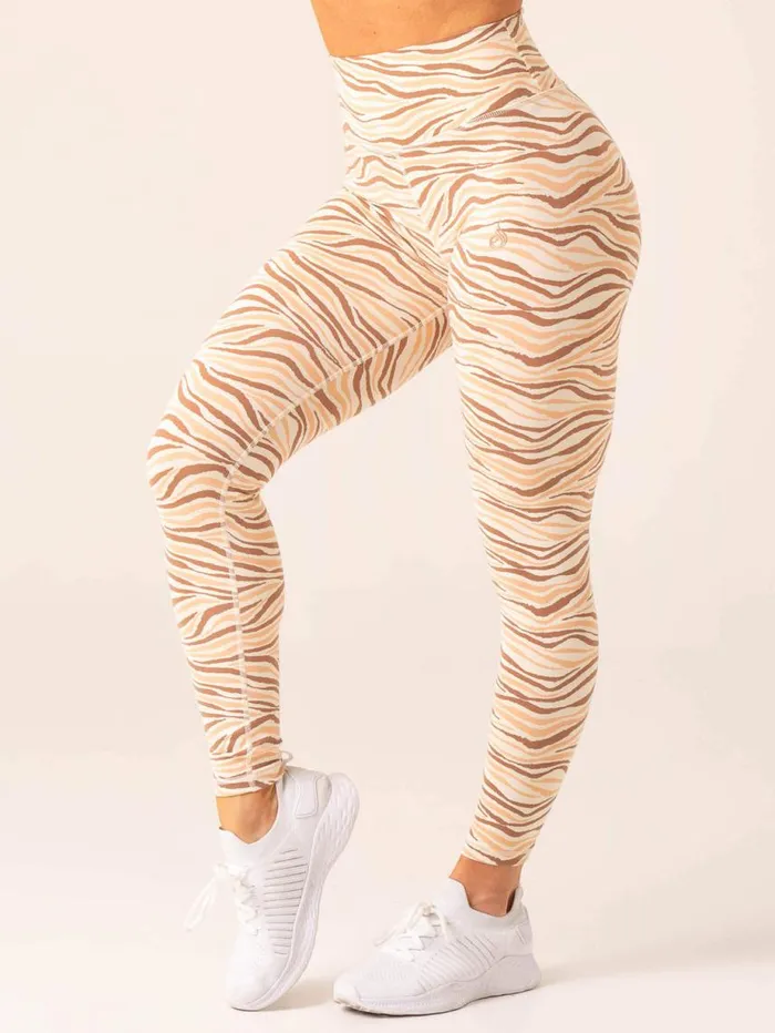 Leggings Womens Ryderwear Unstoppable High Waisted Scrunch Leggings Vanilla Zebra