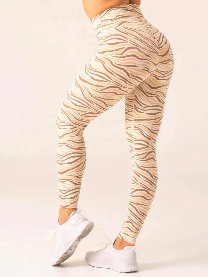 Leggings Womens Ryderwear Unstoppable High Waisted Scrunch Leggings Vanilla Zebra