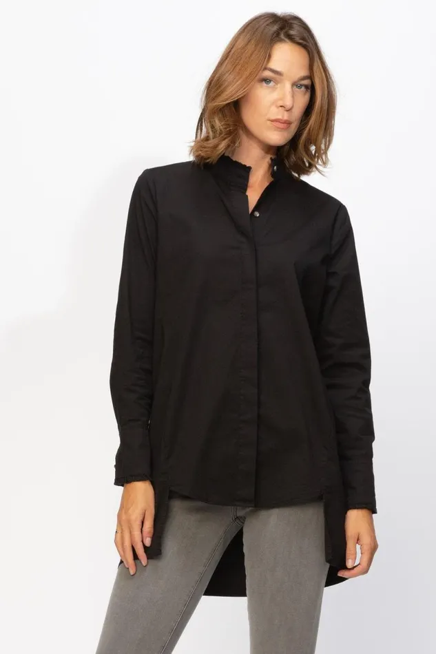 Lina Ruffle ButtonUp Black Clothing XCVI ShirtsBlouses