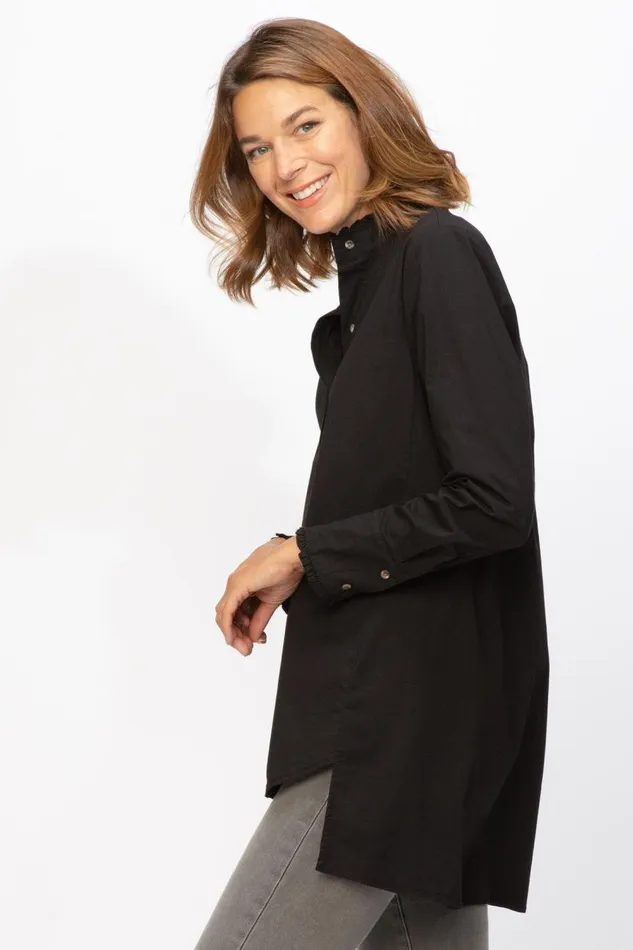 Lina Ruffle ButtonUp Black Clothing XCVI ShirtsBlouses