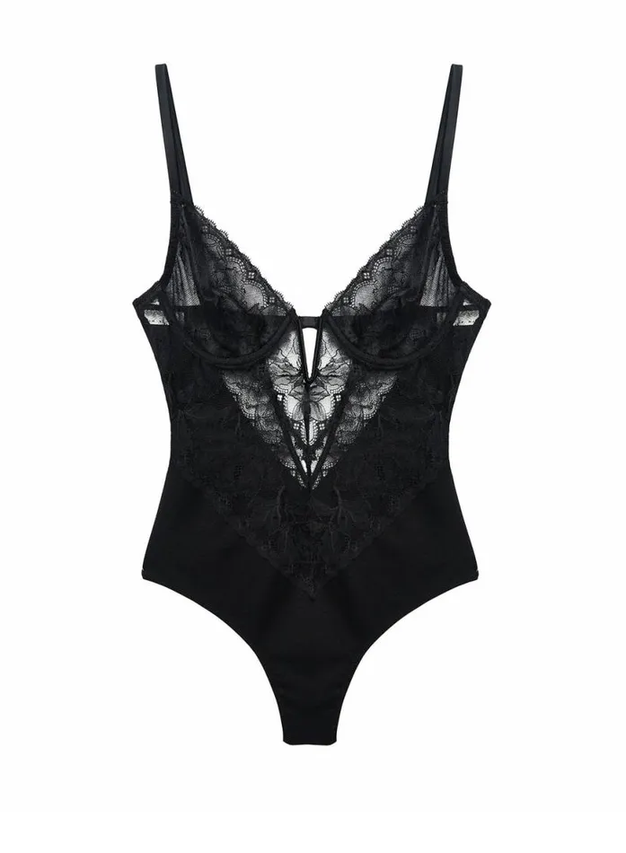 Lingerie PleasureLingerieClothing Fleur Du Mal Gardenia Lace Bodysuit Black