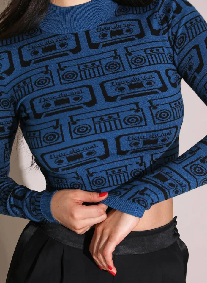 Long Sleeve Clothing Fleur Du Mal Boombox Knit Sweater Jazz Blue