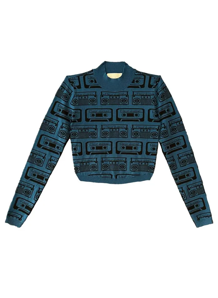 Long Sleeve Clothing Fleur Du Mal Boombox Knit Sweater Jazz Blue