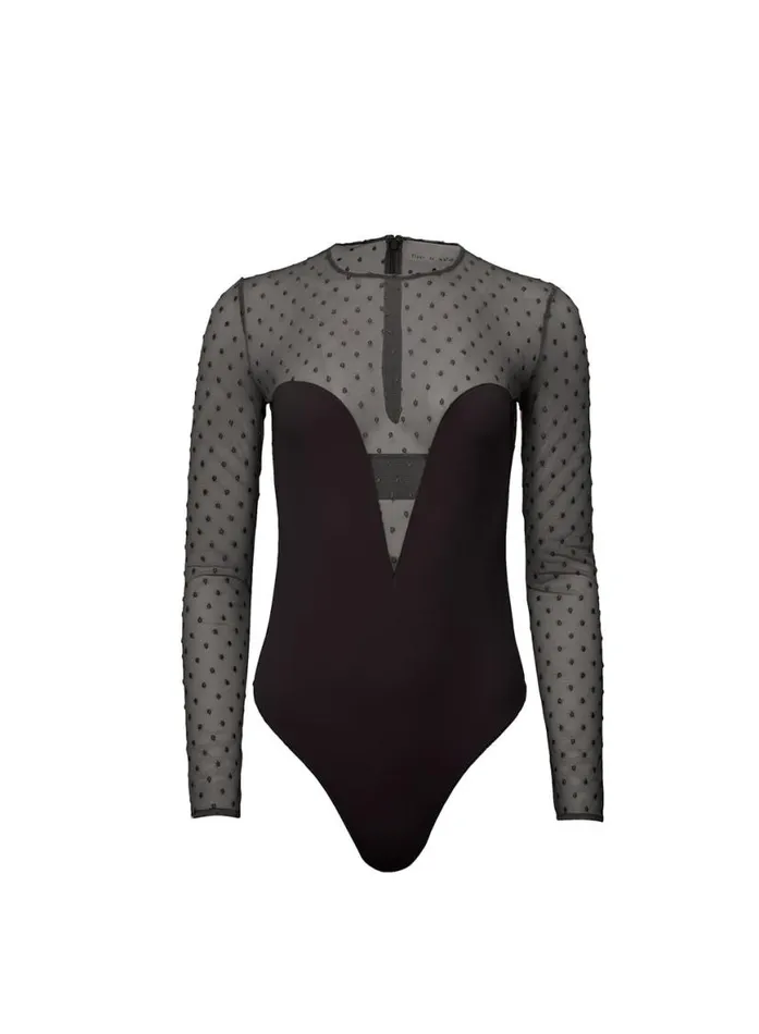 Long Sleeve Clothing Fleur Du Mal Dotty Jersey Plunge Bodysuit Black