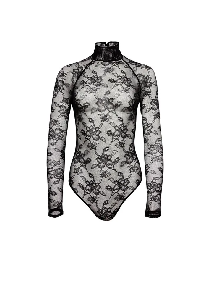 Long Sleeve Clothing Fleur Du Mal High Neck Lace Bodysuit Black