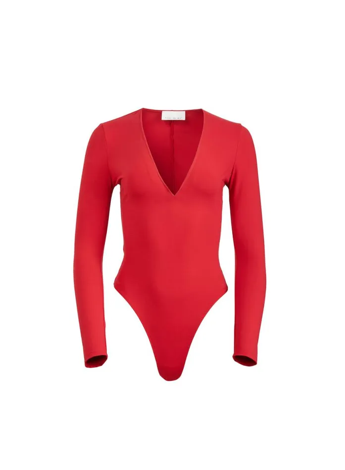 Long Sleeve Clothing Fleur Du Mal Long Sleeve Plunge Bodysuit Rouge