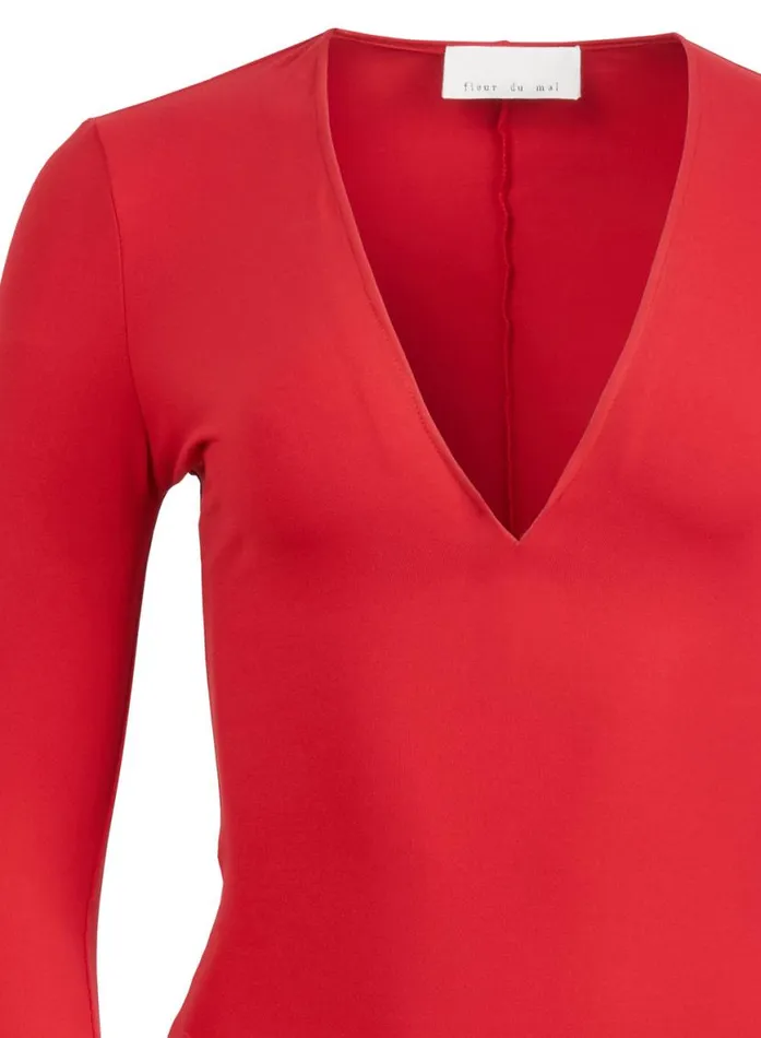 Long Sleeve Clothing Fleur Du Mal Long Sleeve Plunge Bodysuit Rouge