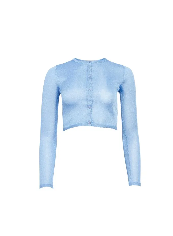 Long Sleeve Clothing Fleur Du Mal Lustre Knit Cardigan Metallic Blue