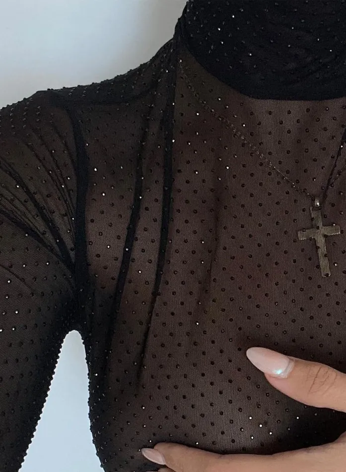Long Sleeve Clothing Fleur Du Mal Rhinestone Bodysuit Black