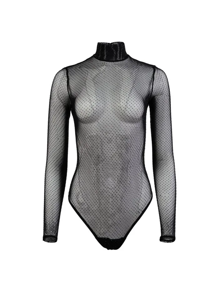 Long Sleeve Clothing Fleur Du Mal Rhinestone Bodysuit Black