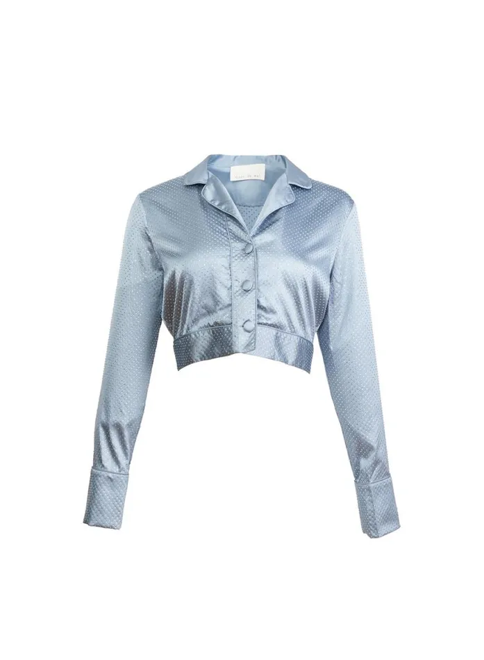 Long Sleeve Clothing Fleur Du Mal Rhinestone Cropped Top Steel Blue