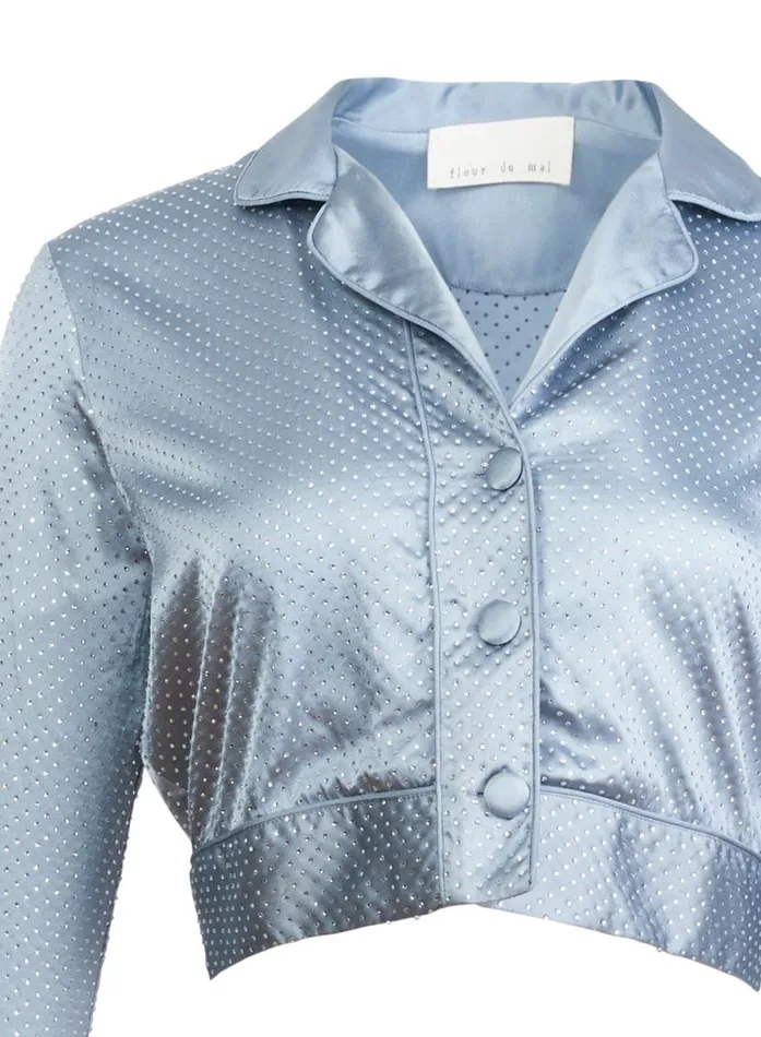 Long Sleeve Clothing Fleur Du Mal Rhinestone Cropped Top Steel Blue