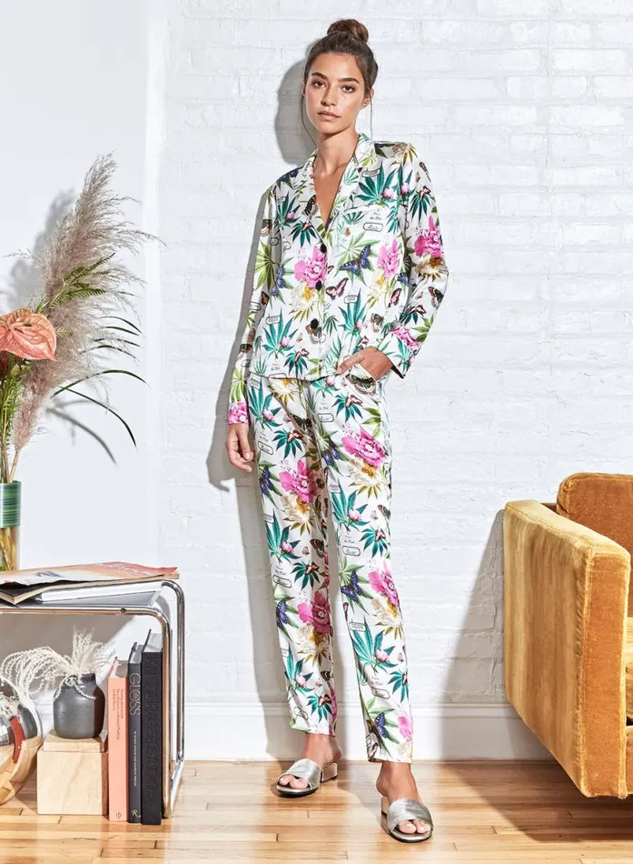 Long Sleeve LingerieClothing Fleur Du Mal Botanical Fleur PJ Top White Botanical
