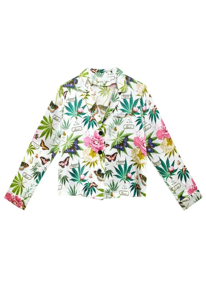 Long Sleeve LingerieClothing Fleur Du Mal Botanical Fleur PJ Top White Botanical