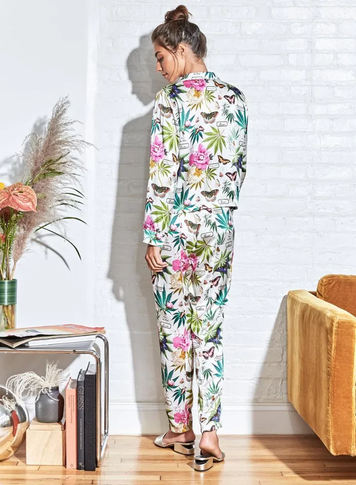 Long Sleeve LingerieClothing Fleur Du Mal Botanical Fleur PJ Top White Botanical
