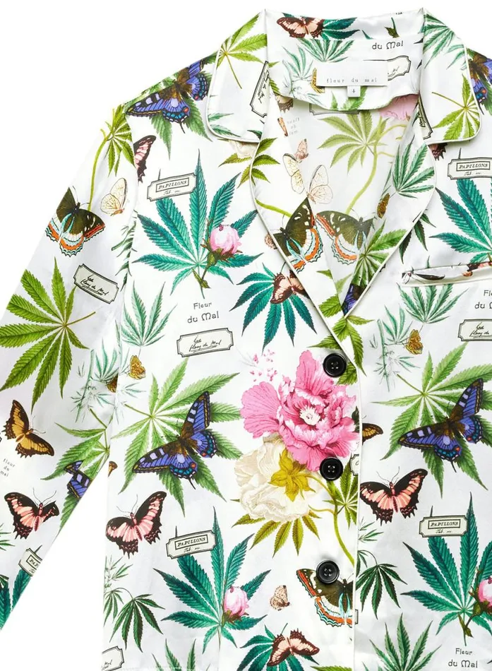 Long Sleeve LingerieClothing Fleur Du Mal Botanical Fleur PJ Top White Botanical