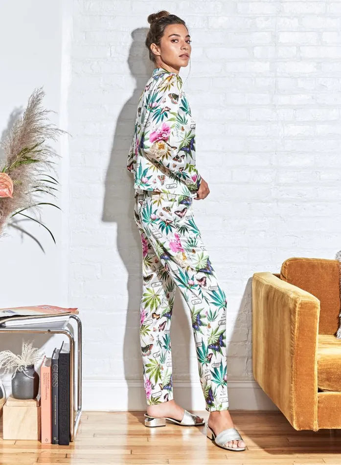 Long Sleeve LingerieClothing Fleur Du Mal Botanical Fleur PJ Top White Botanical